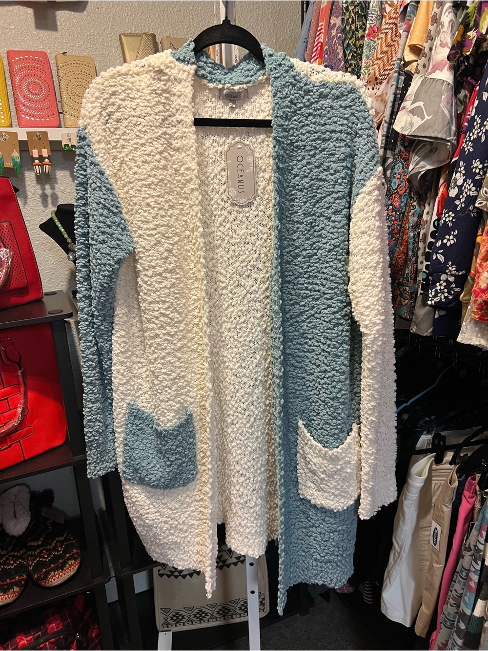 Oceanus Women's Cozy Cardigan - Cream and Blue